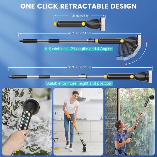 Elektrische Reinigingsborstel met Verwisselbare Borstelkoppen voor Badkamer, Tegels, Vloer en Auto van TILSWALL — afbeelding 4