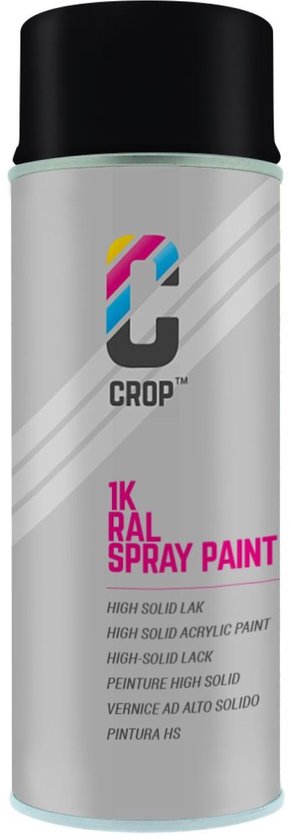 Bombe aérosol CROP Zwart - Mat - 400 ml - Peinture aérosol Zwart - 100 % grand teint - Séchage rapide - Intérieur et extérieur - RAL9005