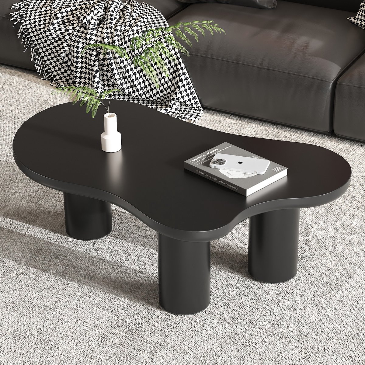 Sweiko Salontafel - Onregelmatige Wolken - 107*66*40.5cm - MDF - PVC stoelpoten - Zwart