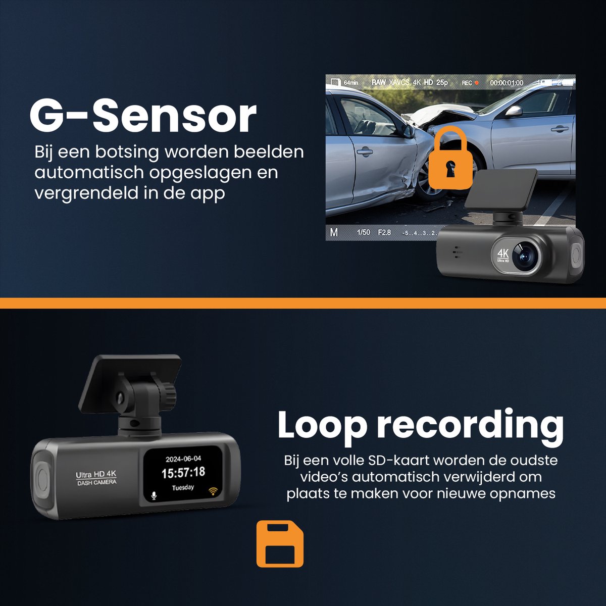 Nince Dashcam Voor Auto van Hoge Kwaliteit - Dashcam Full HD 1080P - Voor en Achter – foto 6