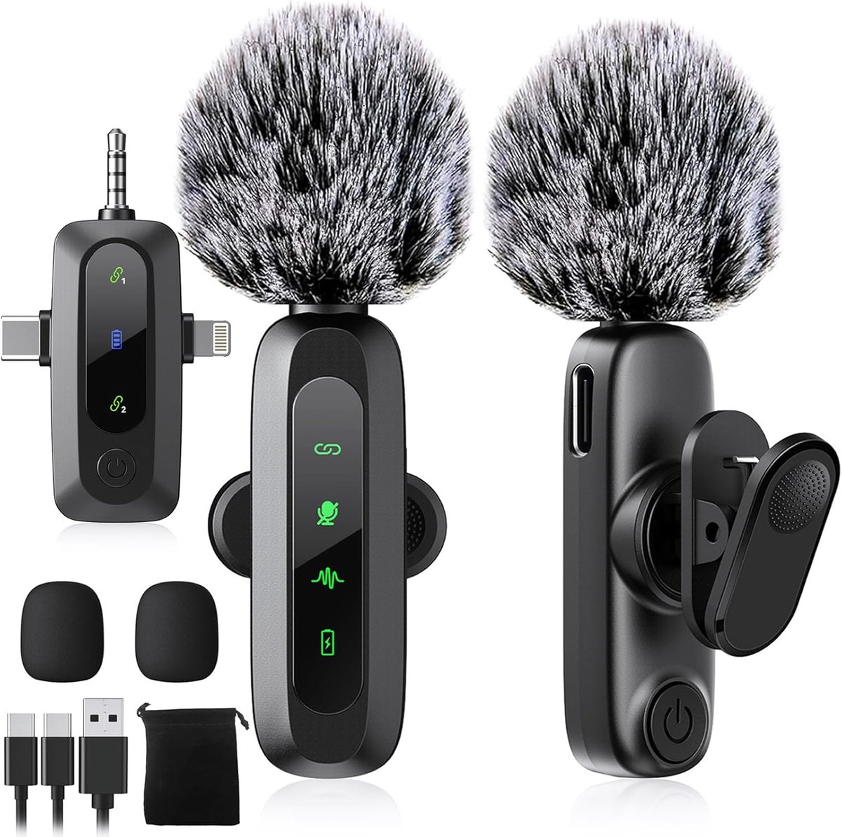Vesfy Draadloze Lavalier Microfoon Set - 2 Stuks - Geschikt voor iPhone, Android en Camera - Plug & Play - 20 Meter Bereik