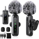 Vesfy Draadloze Microfoon - 2 Stuks - Geschikt voor iPhone, Android en Camera - Plug & Play - 20 Meter Bereik