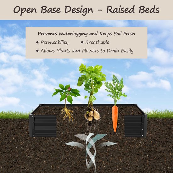 Keketa Plantenbak voor de tuin, staal, gelakt, verhoogd bed, voor tuin, bloembak voor balkon, verticaal, voor buiten, poeder, 100 x 100 x 68 cm, zilver