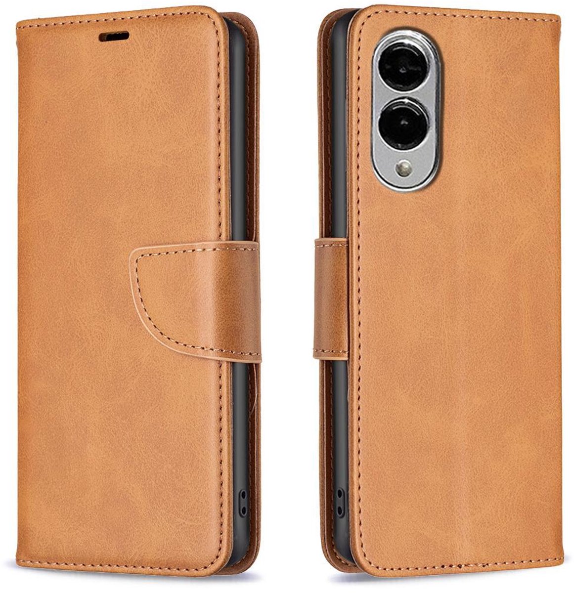 Mobigear Telefoonhoesje geschikt voor Samsung Galaxy S25 Edge Hoesje | Mobigear Excellent Bookcase Portemonnee | Pasjeshouder voor 3 Pasjes | Telefoonhoesje voor Pinpas / OV Kaart / Rijbewijs - Cognac