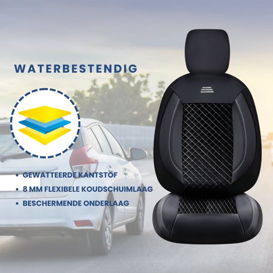 Housses de siège de voiture pour Volkswagen Passat CC 2008-2016 | Sièges avant et arrière | AIS AIF103 | Zwart avec coutures blanches