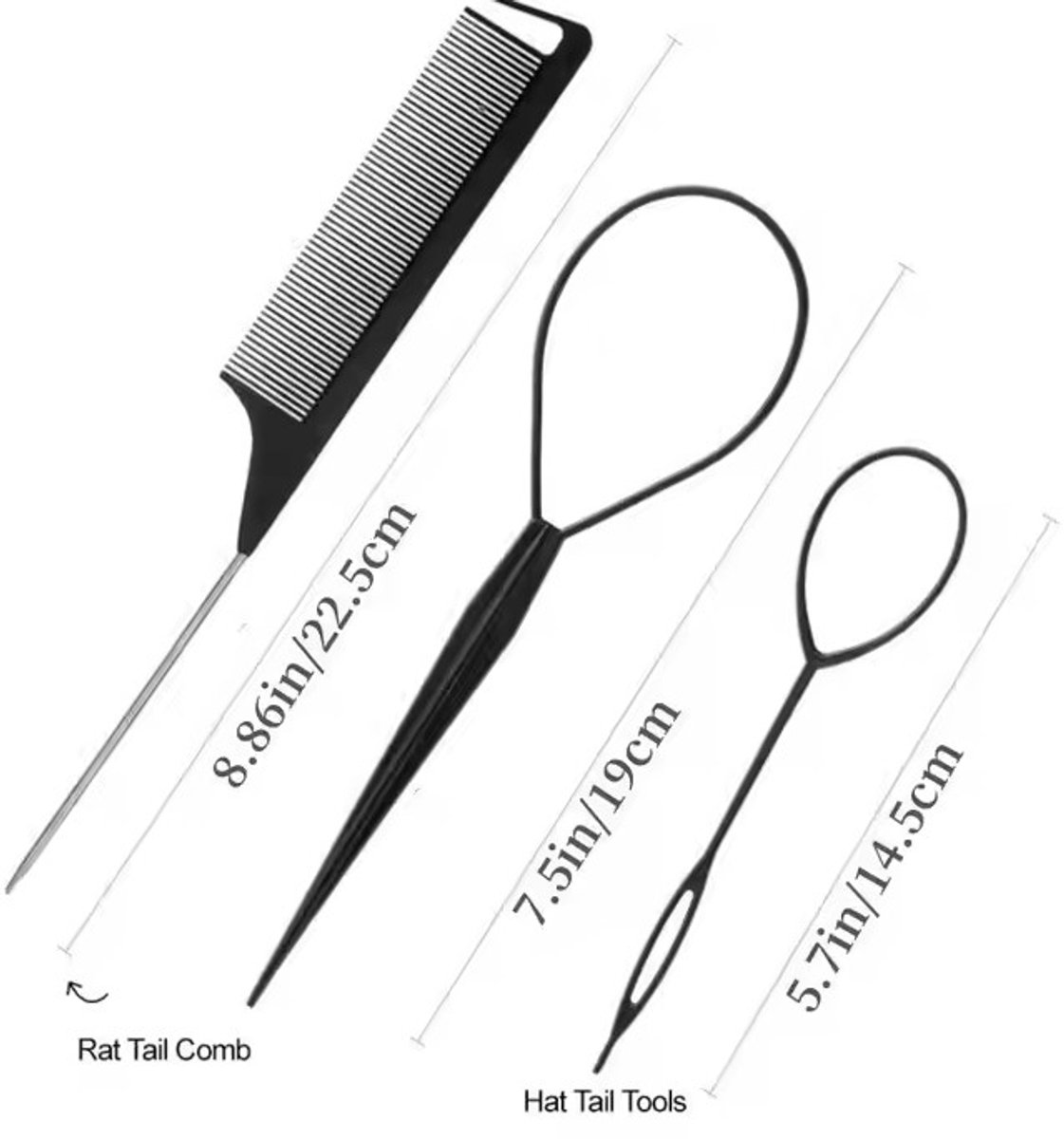 Haarlussen set met Antistatisch punt kam- Hair tool set met Antistatisch punt kam - Topsy Tail set - Haar tool set met Antistatisch punt kam- Haarstyling set