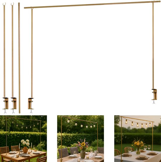Verstelbare Gouden Metalen Staafstandaard Met Klemmen Over De Tafel Ballon Bloem