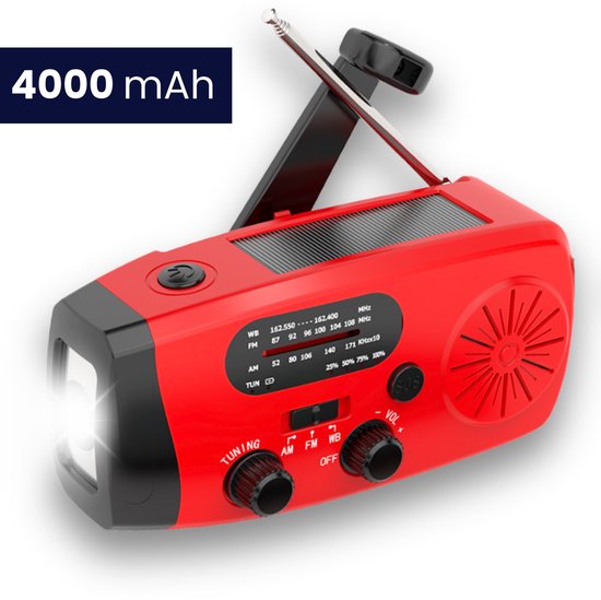 NIEUWSTE Noodradio 2025 - 4.000mAh - USB C - Noodradio Solar Opwindbaar - Noodradio Opwindbaar - Noodradio Opwindbaar En Batterij