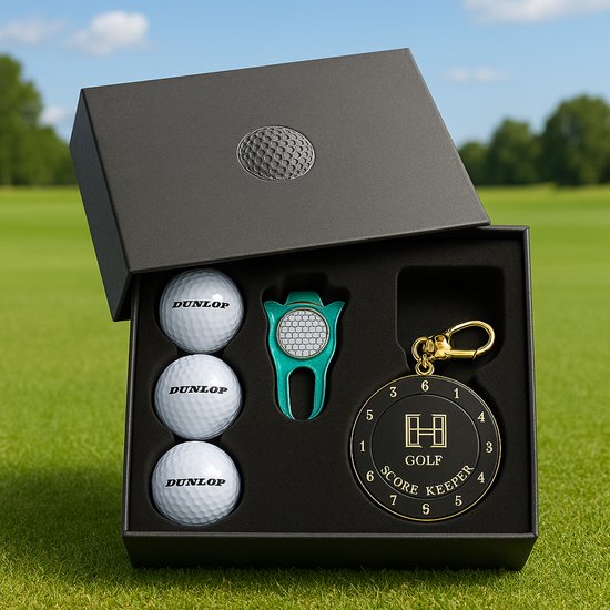 Golfpresentjes - Golf cadeau set scoreteller - Cadeau voor golfer- Incl GRATIS stijlvolle zwarte cadeaubox verpakking - luxe golf box - exclusief Golfcadeau- golfballen- Golf accessoires - Pitchfork - Golftellerl -Golf sport - Golf training - Cadeau van Merkloos — afbeelding 2