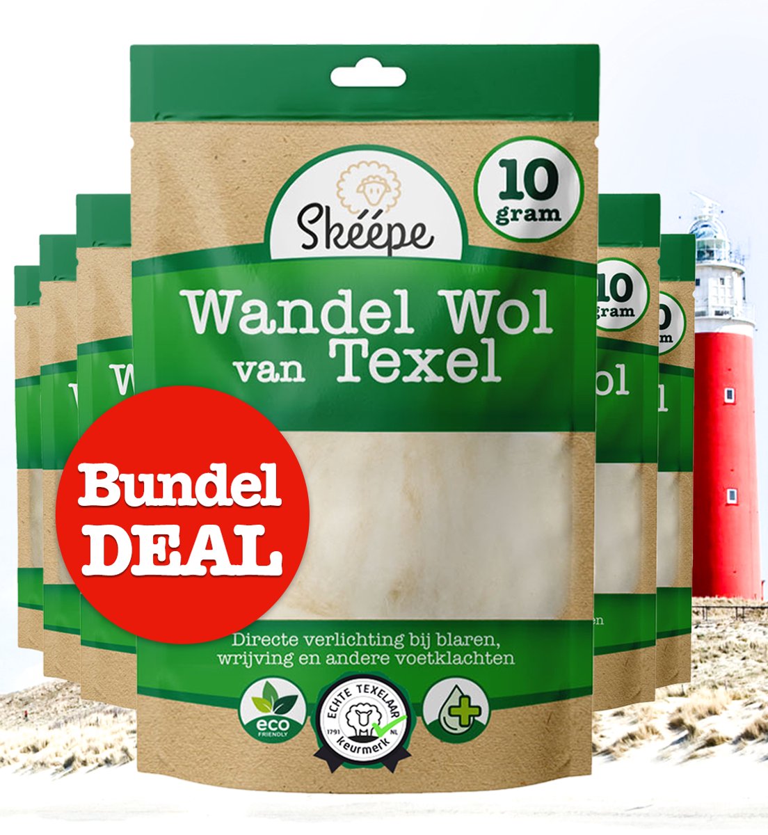 Skéépe - Texelse Wandel wol - 6x 10 gr Voordeel bundel - Antidruk wol - Loperswol - Voetenwol - Wandelaars schapenwol verlicht blaren