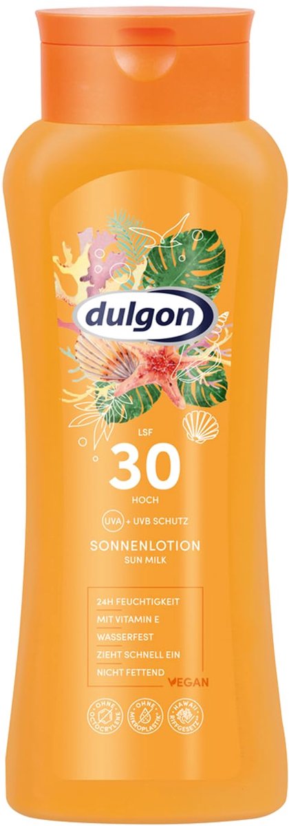 Dulgon Zonnecrème SPF 30 – Water vast - Vitamine E - Vegan en Microplasticvrij – 250 ml – Zonder Octocryleen – UVA & UVB Bescherming