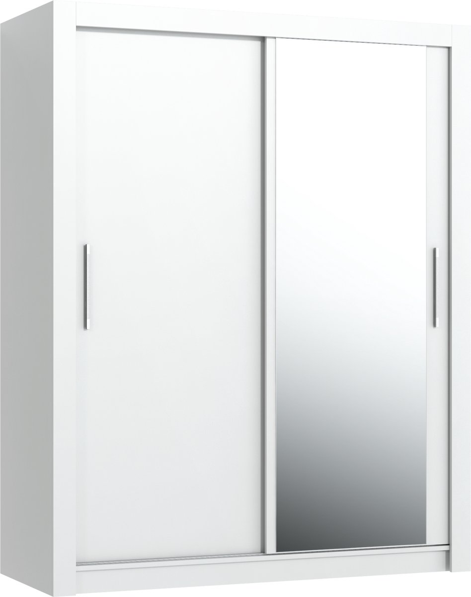 Promeubels - Kledingkast Miami - 120cm - Wit - met spiegel - Schuifdeur - Opbergkast