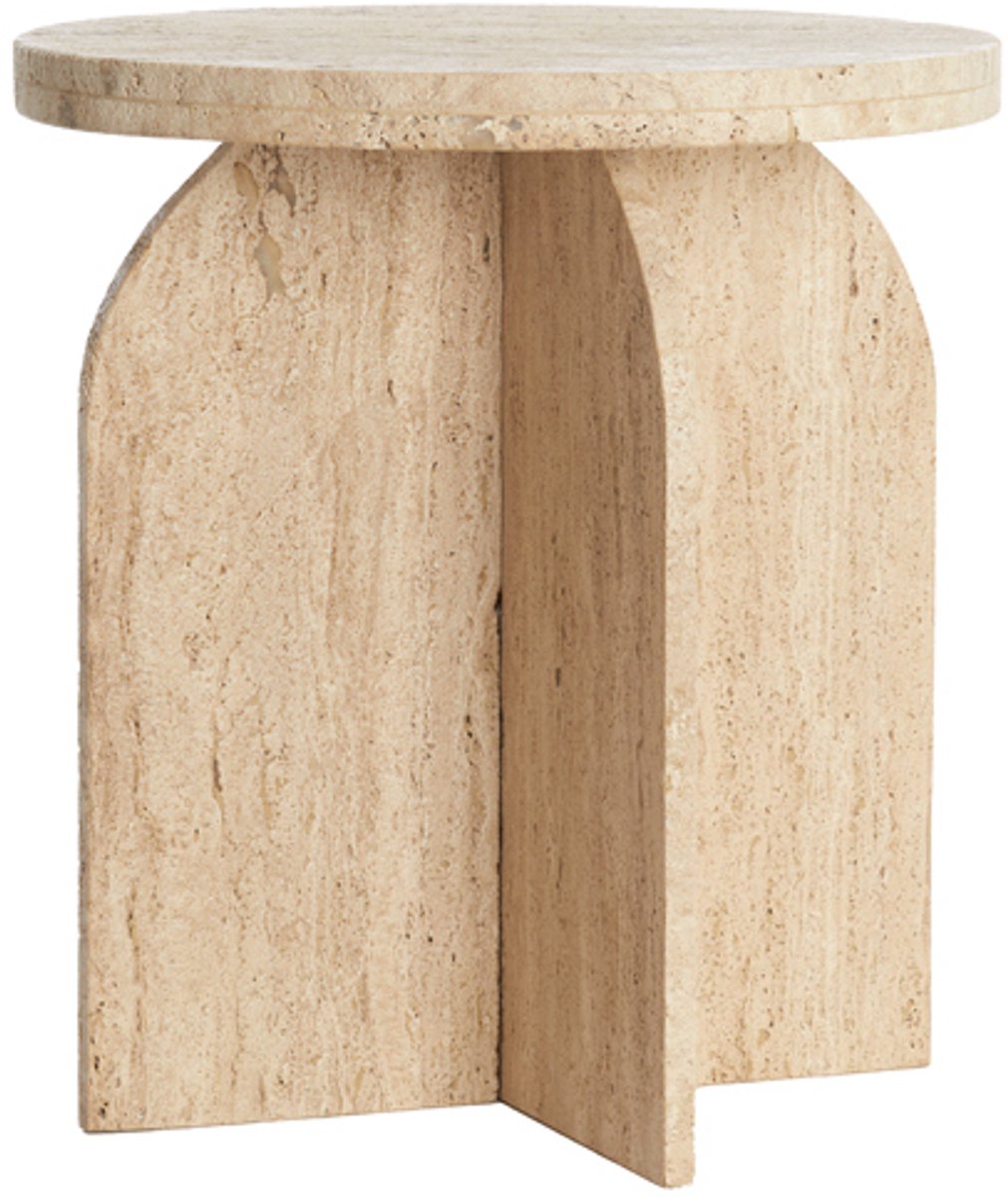 Bijzettafel Otinia Travertin, 48cm hoog - Zand - Rond