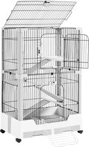 Konijnenhok met 4 niveaus, afneembaar, caviakooi met open dak, veiligheidssloten, hok voor kleine dieren met ladder en laden, grijs, 75,5 x 50,5 x 113,5 cm, HMTM-BC-10035-BLACK