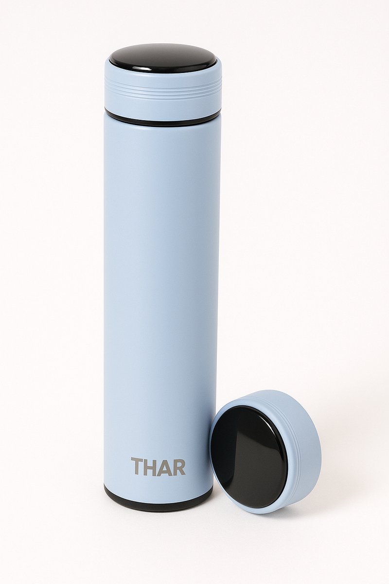 THAR Slimme Thermosfles 500ml – LCD Display & Dubbelwandig - Lichtblauw