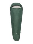 Groene, gesloten slaapzak met capuchon. Nomad logo zichtbaar onderaan.
