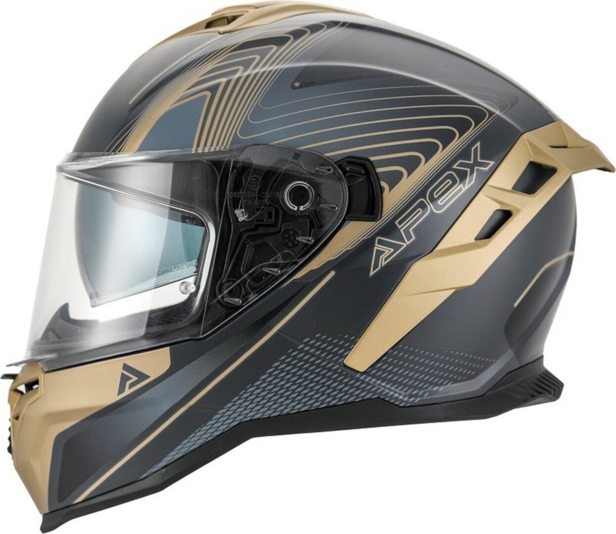 APEX FI200 Madrid Zwart Goud Integraalhelm - Maat XL - Helm Motorhelm