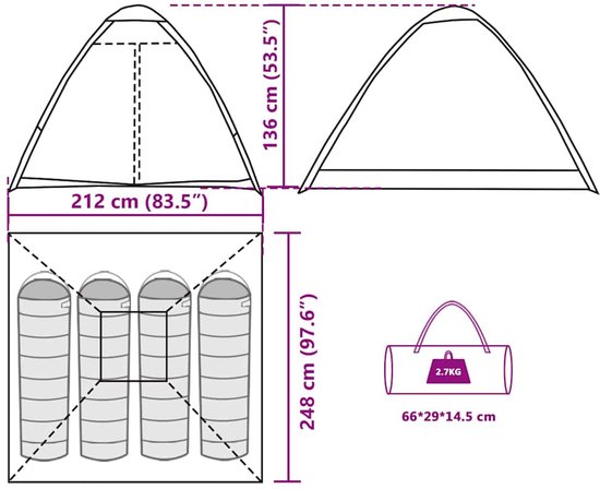 vidaXL Koepeltent 4-persoons - Waterdicht - Bruin Kampeertent - Tent Kopen - Koepeltent - Campingspullen - Outdoorleven van Vidaxl — afbeelding 5