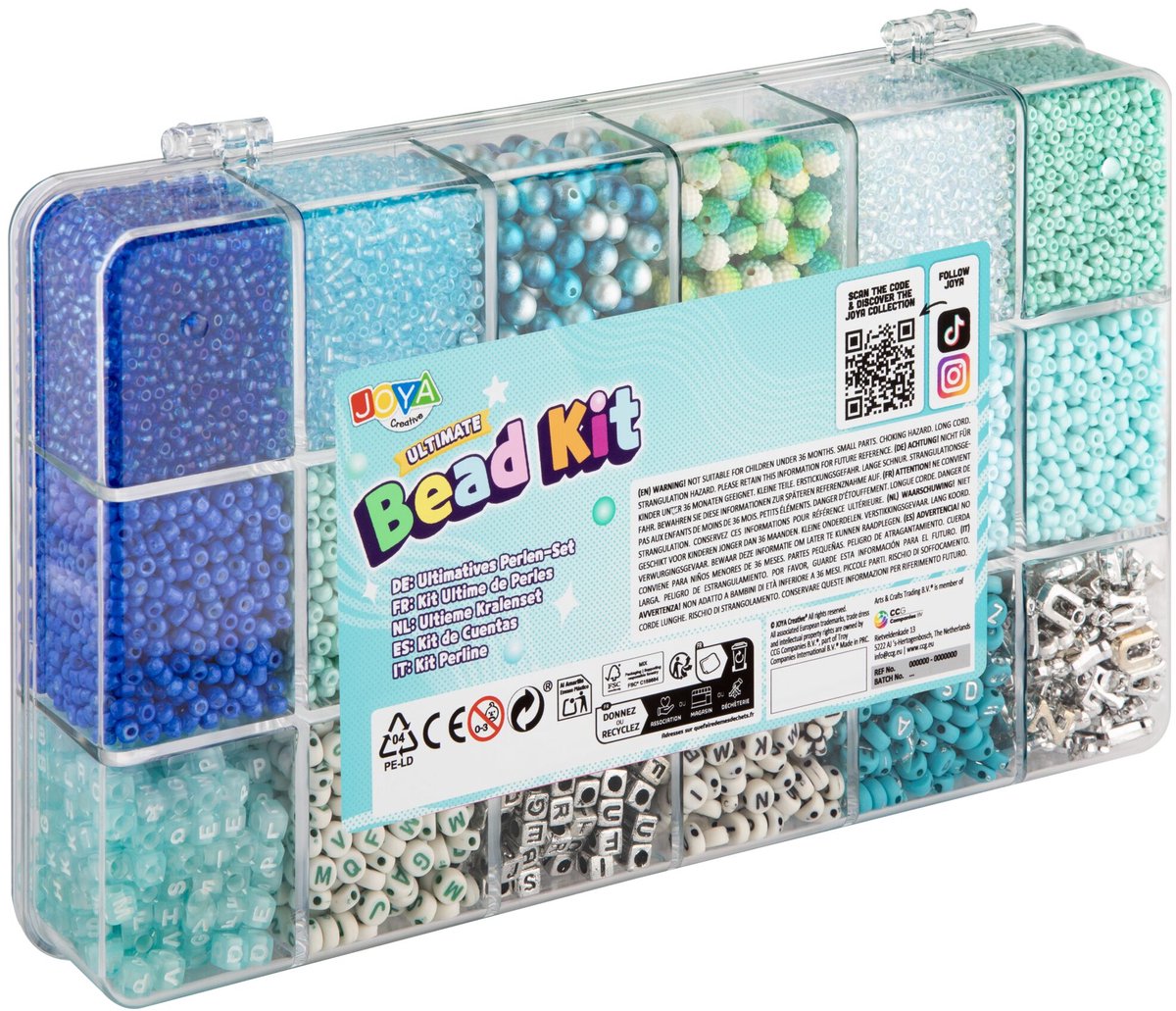 Luxe Armbandjes maken Meisjes Kralenset 10.000pcs - Blue Breeze Magic - ABC Beads, Glass Beads en Elastiek - Opbergdoos 27x16x4cm - Joya Creative — afbeelding 2