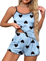 Dames pyjama set, dames nachthemd sets Katoenen pyjama set effen kleur strepen pyjama set lange mouw nachtkleding dames lange broek, lichtroze, L