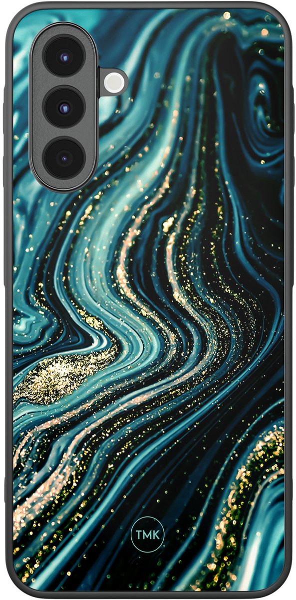 Hoesje geschikt voor Samsung Galaxy A16 - Blue marble waves - Blauw - TPU case - Marmer - Hardcase zwart telefoonhoesje