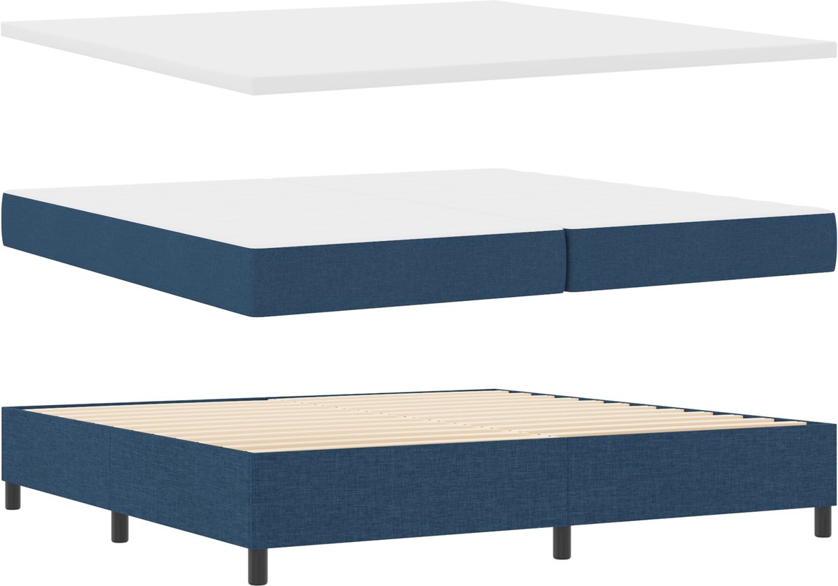 vidaXL - Boxspring - bed - met - hoofdeinde - Blauw - 200 - x - 200 - cm - Stof