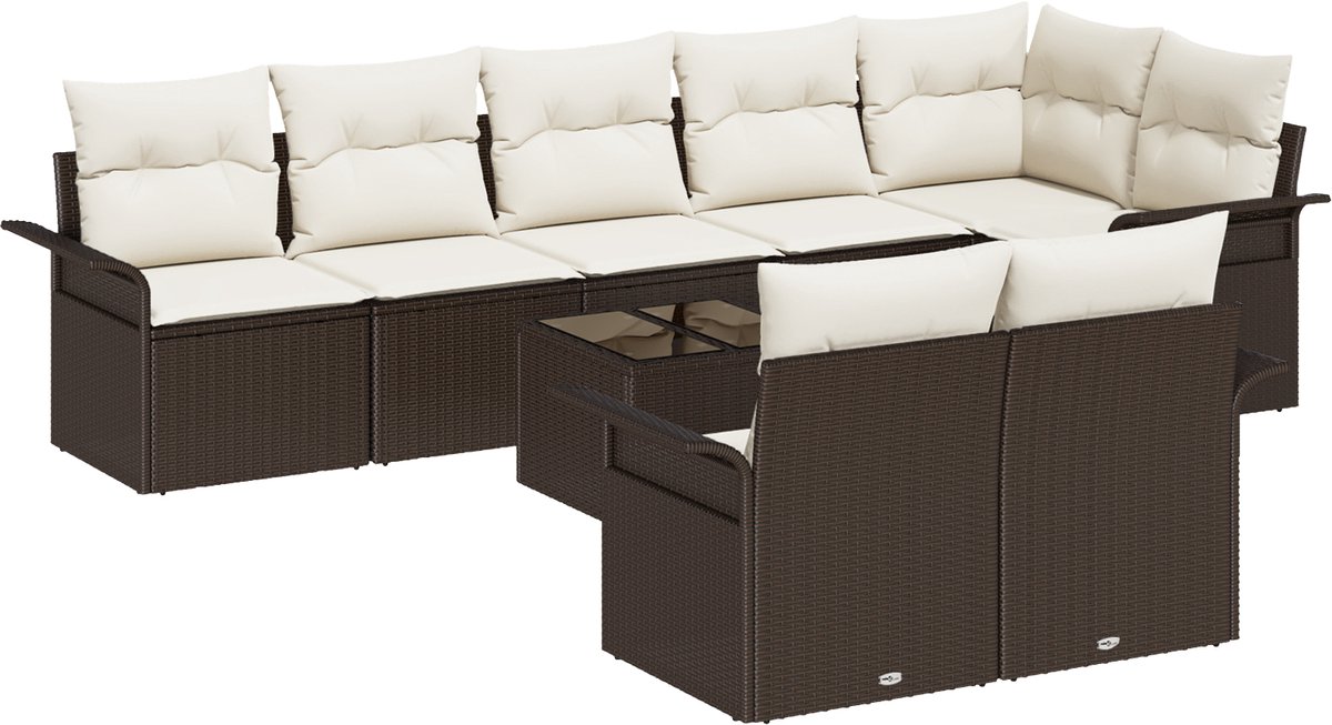 vidaXL - Tuinbank - Set - met - kussen - 9 - pcs - Bruin - Poly - rattan