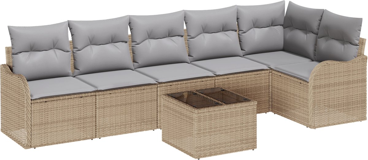 vidaXL Tuinbank - Set - 7 - st - Zwart - poly - rattan