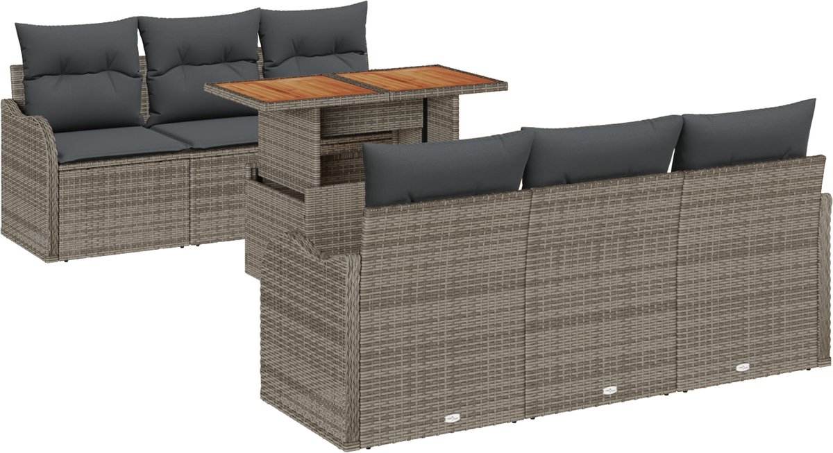 vidaXL - Tuinbank - Set - met - opslag - 7 - pcs - Grijs - Poly - rattan