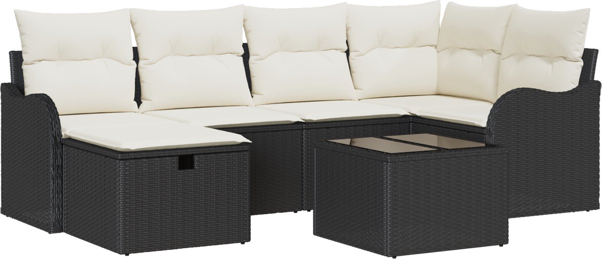 vidaXL Tuinbank - Set - 7 - st - Poly - rattan Zwart