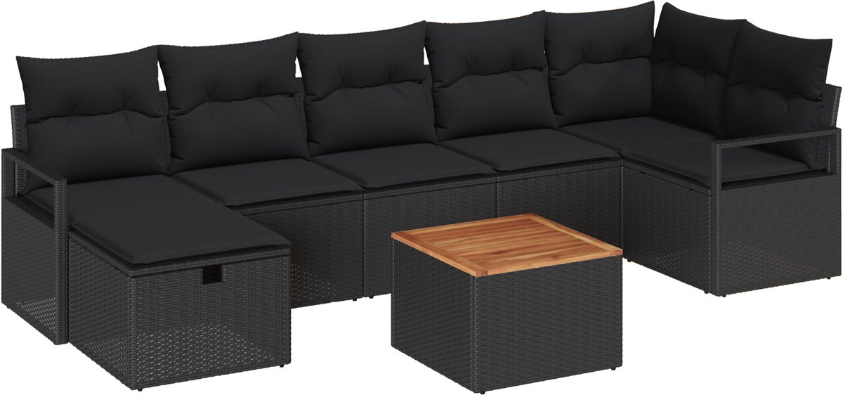 vidaXL - Tuinbank - Set - met - kussen - met - opslag - 8 - pcs - Zwart - poly - rattan