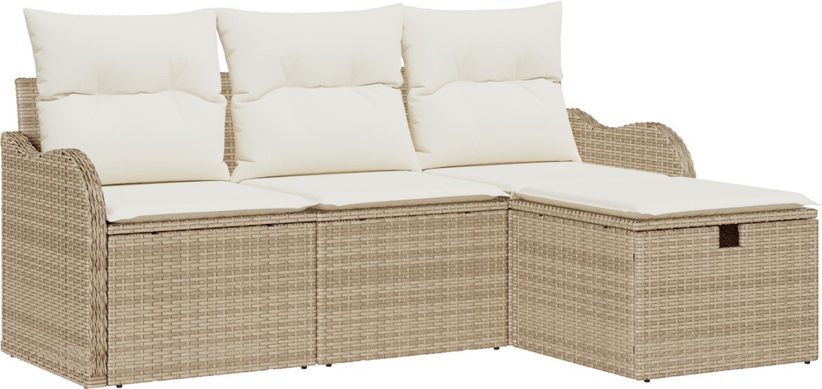 vidaXL Tuinbank - Set - 4 - st - Poly - rattan Beige/ Crèmewit