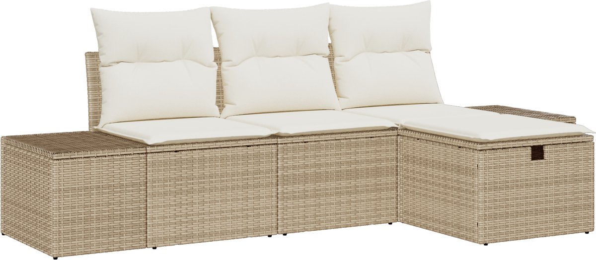 vidaXL Tuinbank - Set - 4 - st - poly - rattan Beige/ Crèmewit