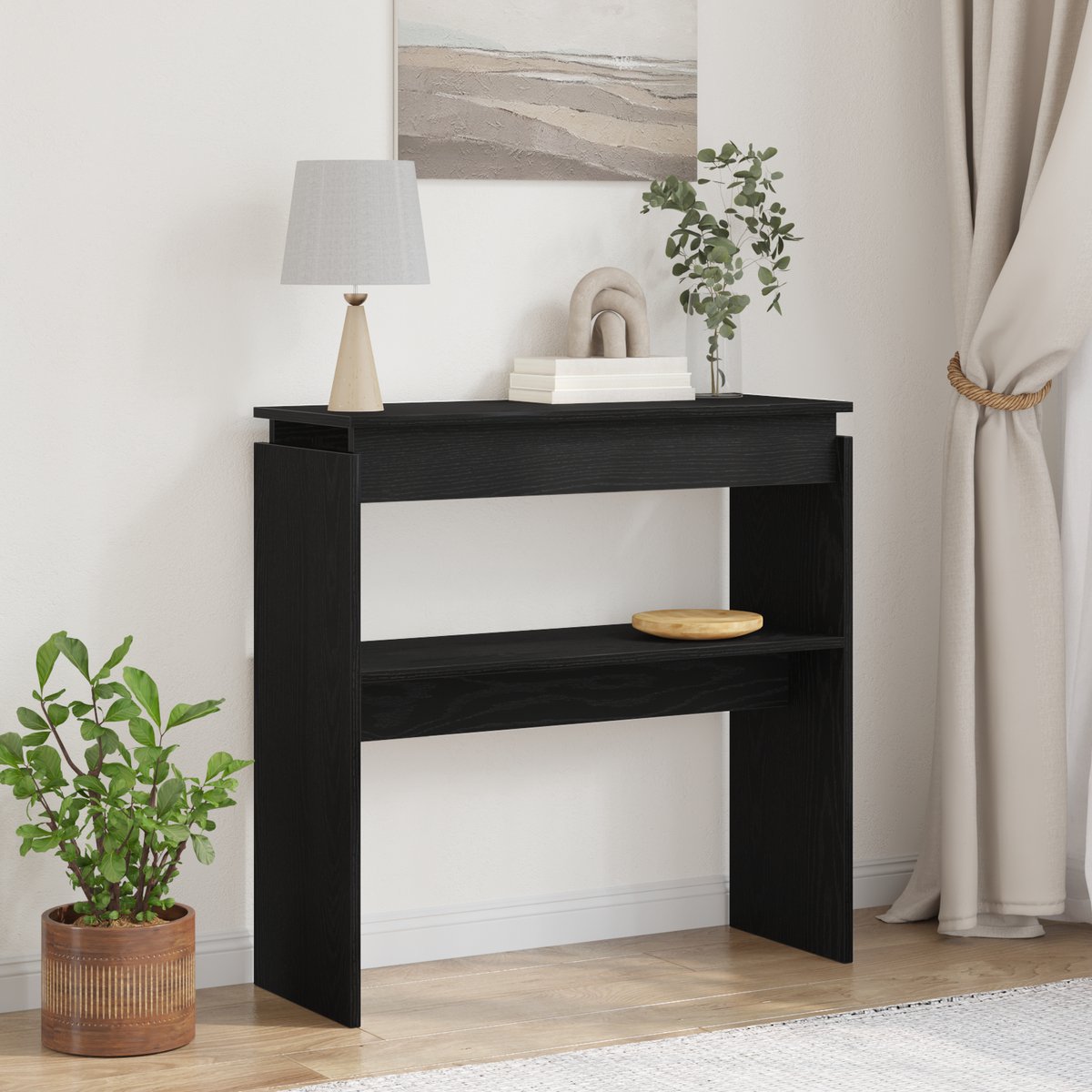 vidaXL Wandtafel - Zwart - Eiken - 80 - x - 30 - x - 80 - cm - Bewerkt - hout Zwart eiken