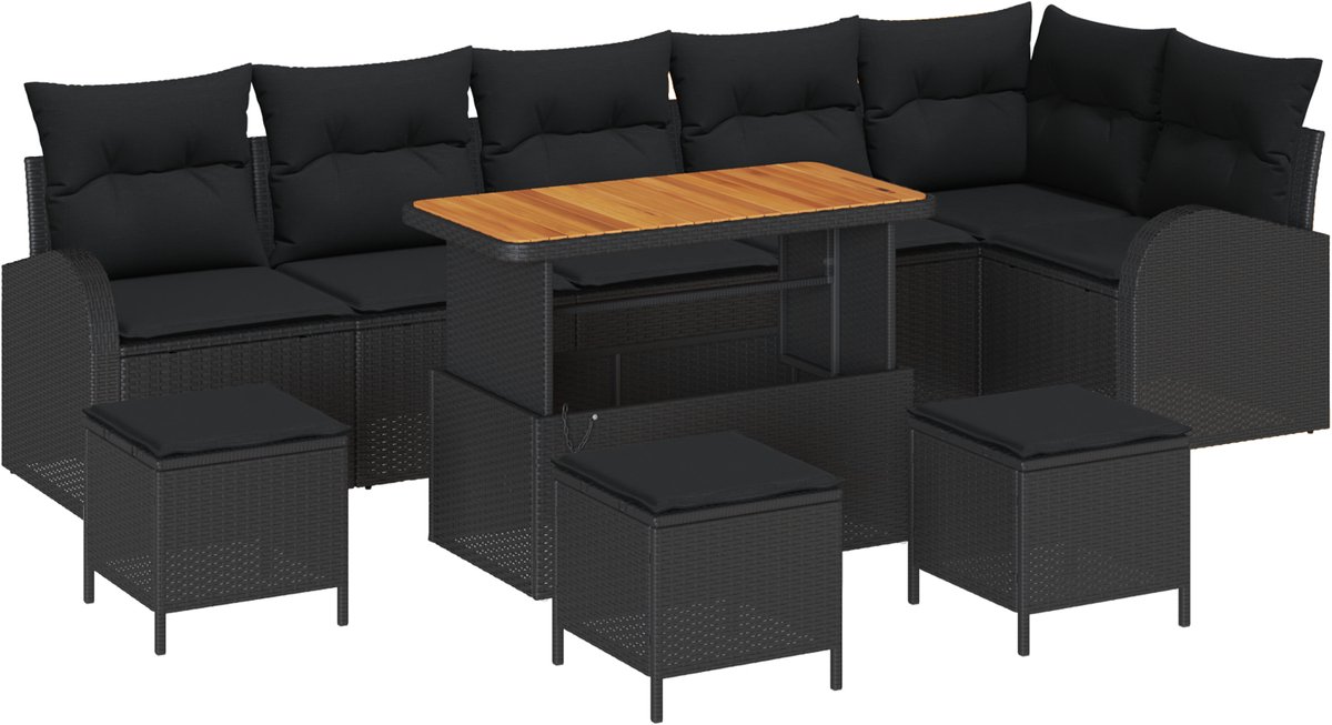vidaXL - Tuinbank - Set - met - kussen - met - opslag - met - kussen - 10 - pcs - Zwart