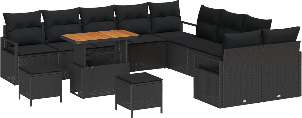 vidaXL - Tuinbank - Set - met - kussen - met - opslag - 13 - pcs - Zwart