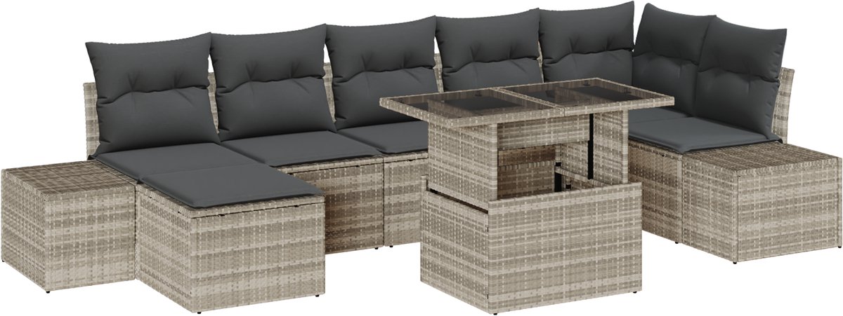 vidaXL - Tuinbank - Set - met - opslag - 8 - pcs - Lichtgrijs - Poly - rattan