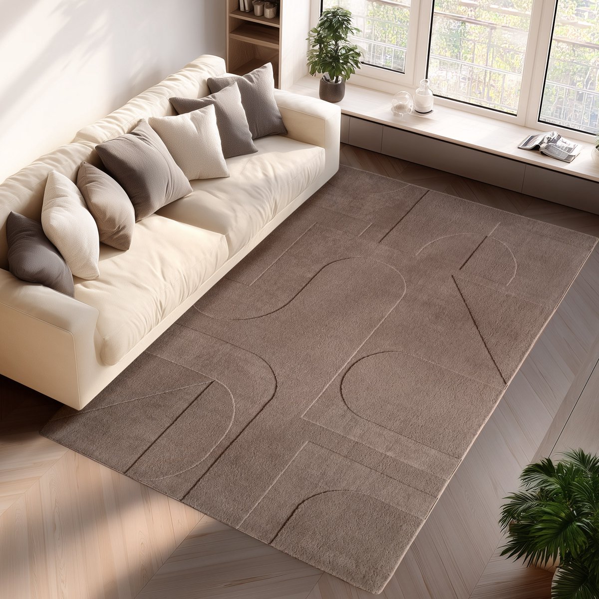 Pompei Seta Taupe – Japandi Stijl – Laagpolig – Trending Vloerkleed – 240x340 cm