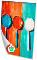Kleurrijke abstracte pannen kunst - Pannen muurdecoratie - Poster stilleven - Abstract expressionisme - Retro poster - Wanddecoratie - poster 50x70 cm