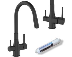 Invena GLAMOUR - Keukenkraan - Met Filter - Zwart - Elastische Uittrekbare Tuit