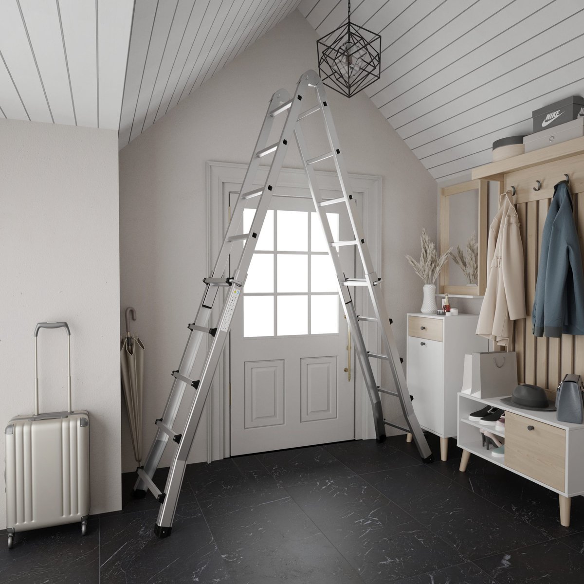 RMBO - Uitschuifbare Vouwladder 4x5 - Vouwladder - Multiladder - 5,10 m lang - Compact en Draagbare ladder - Geschikt voor Particulier en Professioneel Gebruik - Max. Belasting 150 kg, EN 131.6 – foto 5