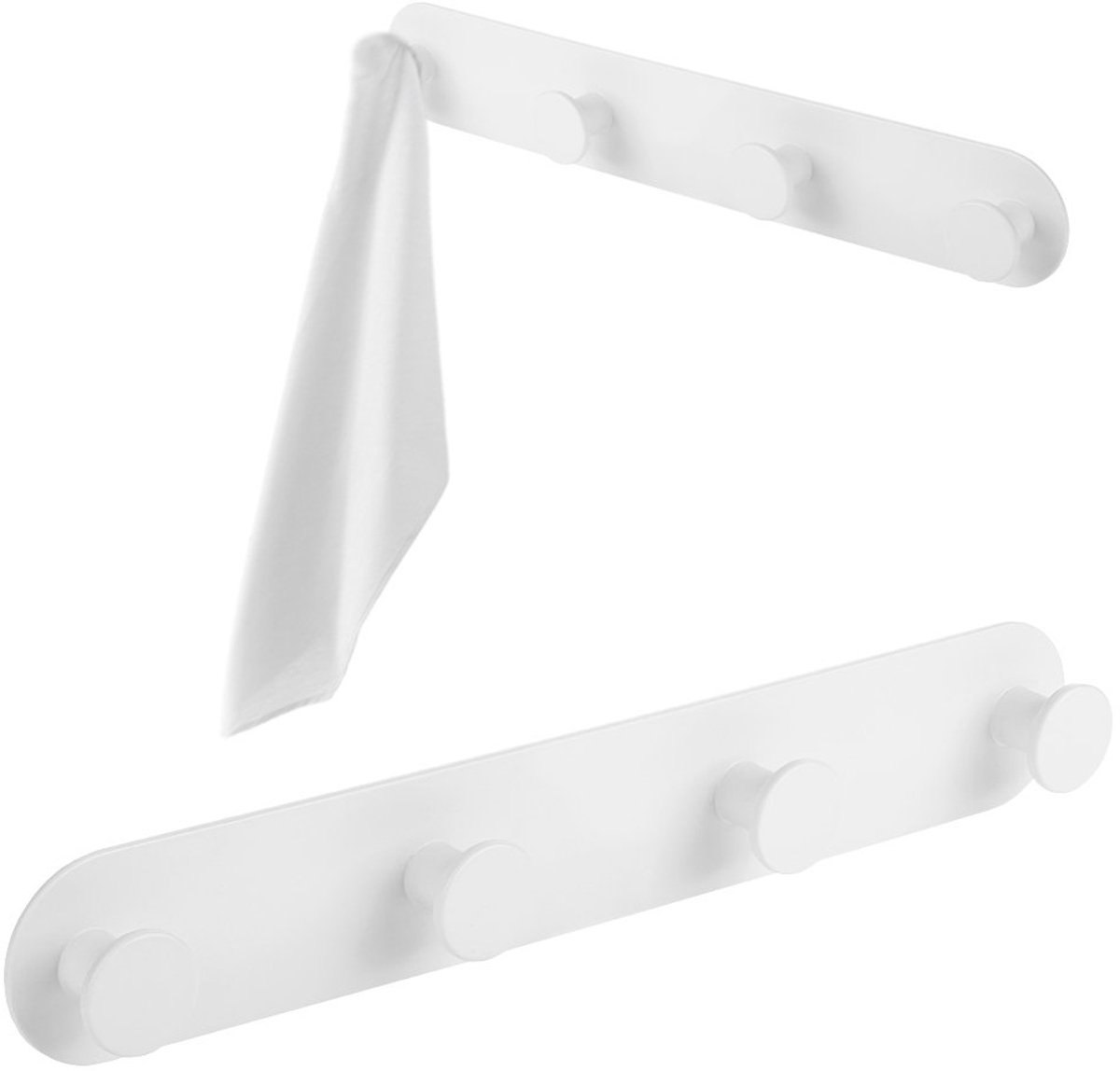 Laveo Miri - Handdoekhouder - Vier Haken - RVS - Zelfklevend - Wit
