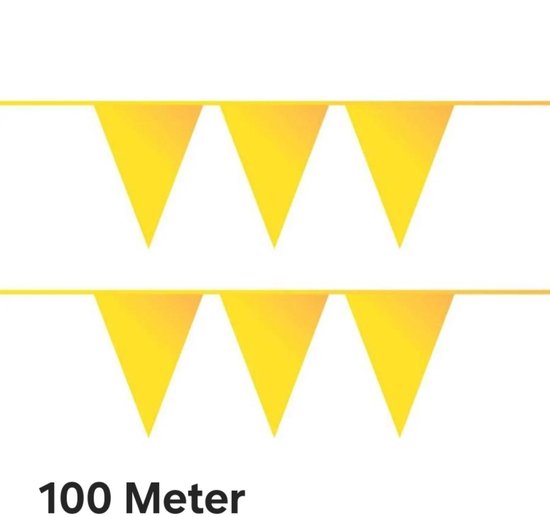 100 meter Gele Vlaggenlijn Versiering - 10 stuks- Verjaardag - Pasen- Oktoberfest- Apres ski - Slingers - Plastic- Carnaval