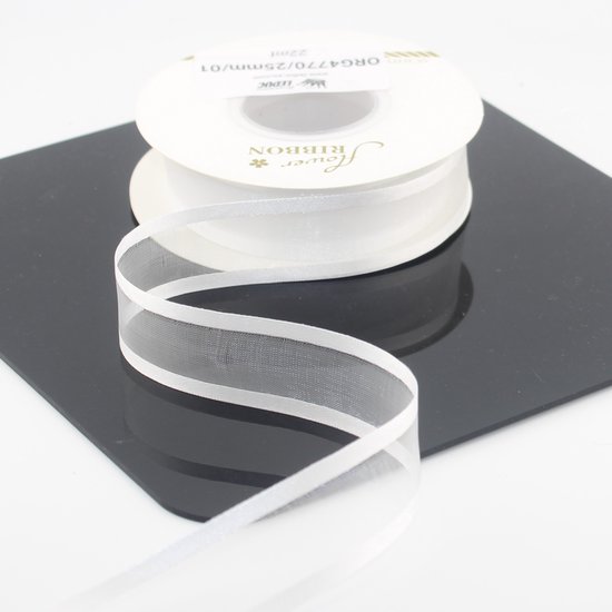 Furlanis - Dubbel satijnen lint, Italiaanse stof - optisch wit, 6 mm x 25