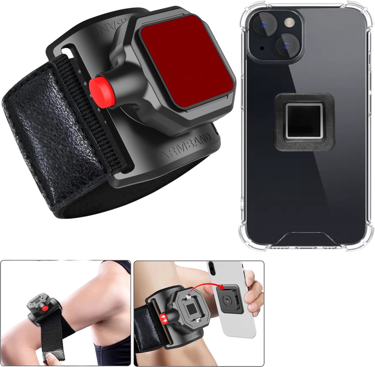 Sportarmband Met Magneet met Backcover Hoesje Geschikt voor: iPhone 15 - Polsband - Sportband - Hardloop Armband - Bevestiging Pols of Arm - Hardlopen - Hardloopband