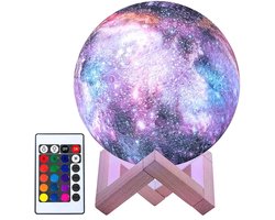Maanlamp - Maan lamp - Maanlampje - Galaxy Maanlamp Nachtlamp - 15 cm - 3D geprint - 16 kleuren - draadloos - Paars - Tafellamp - Dimbaar - Met afstandsbediening - Verbeterd model - Grote batterij - Mobstore