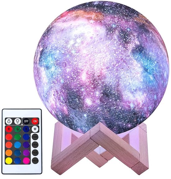 Maanlamp - Maan lamp - Maanlampje - Galaxy Maanlamp Nachtlamp - 15 cm - 3D geprint - 16 kleuren - draadloos - Paars - Tafellamp - Dimbaar - Met afstandsbediening - Verbeterd model - Grote batterij - Mobstore