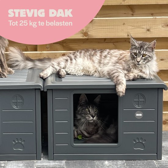 RHRQuality Kattenhuis - Villa de Luxe – Voor Binnen & Buiten – Weersbestendig & Verplaatsbaar – Met XL Ingang (22x26 cm) – Donker Grijs