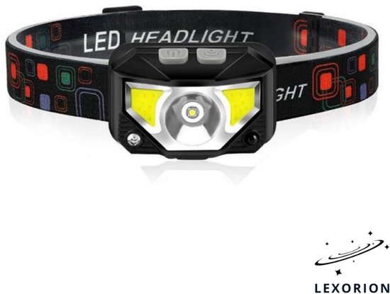 Lexorion Vision - LED Hoofdlamp - Bewegingssensor - USB Oplaadbaar - 1000 Lumen - Waterdicht IPX5 - 6 Lichtmodi - Verstelbare Hoofdband - Geschikt voor Camping, Wandelen & Noodverlichting