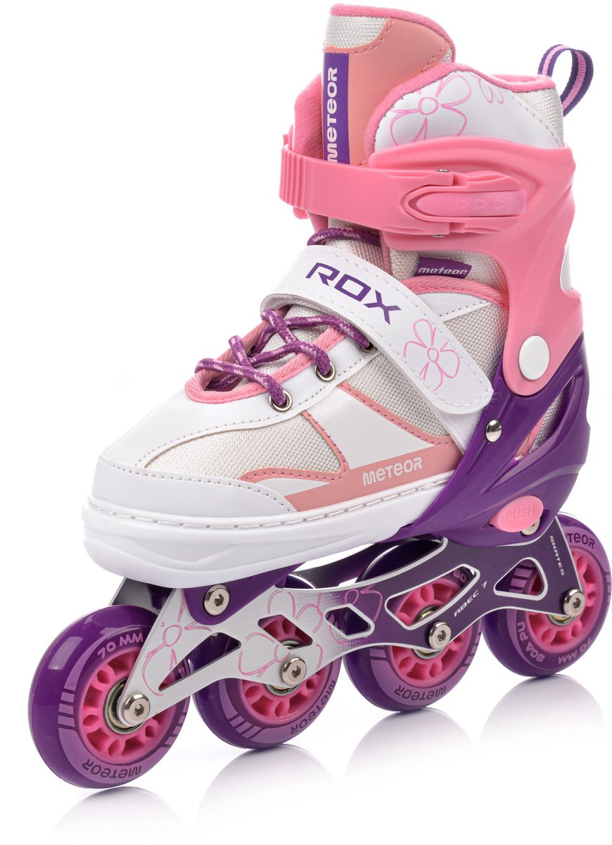 Meteor Rollen M 34-37 Rox – verstelbare ABEC-7 carbon lagers aluminium schaats en PU-wielen Roze